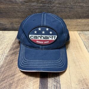 Carhartt Men’s Hat Cap Blue Flag Logo Poly/Cotton Blend Adjustable RN 14806